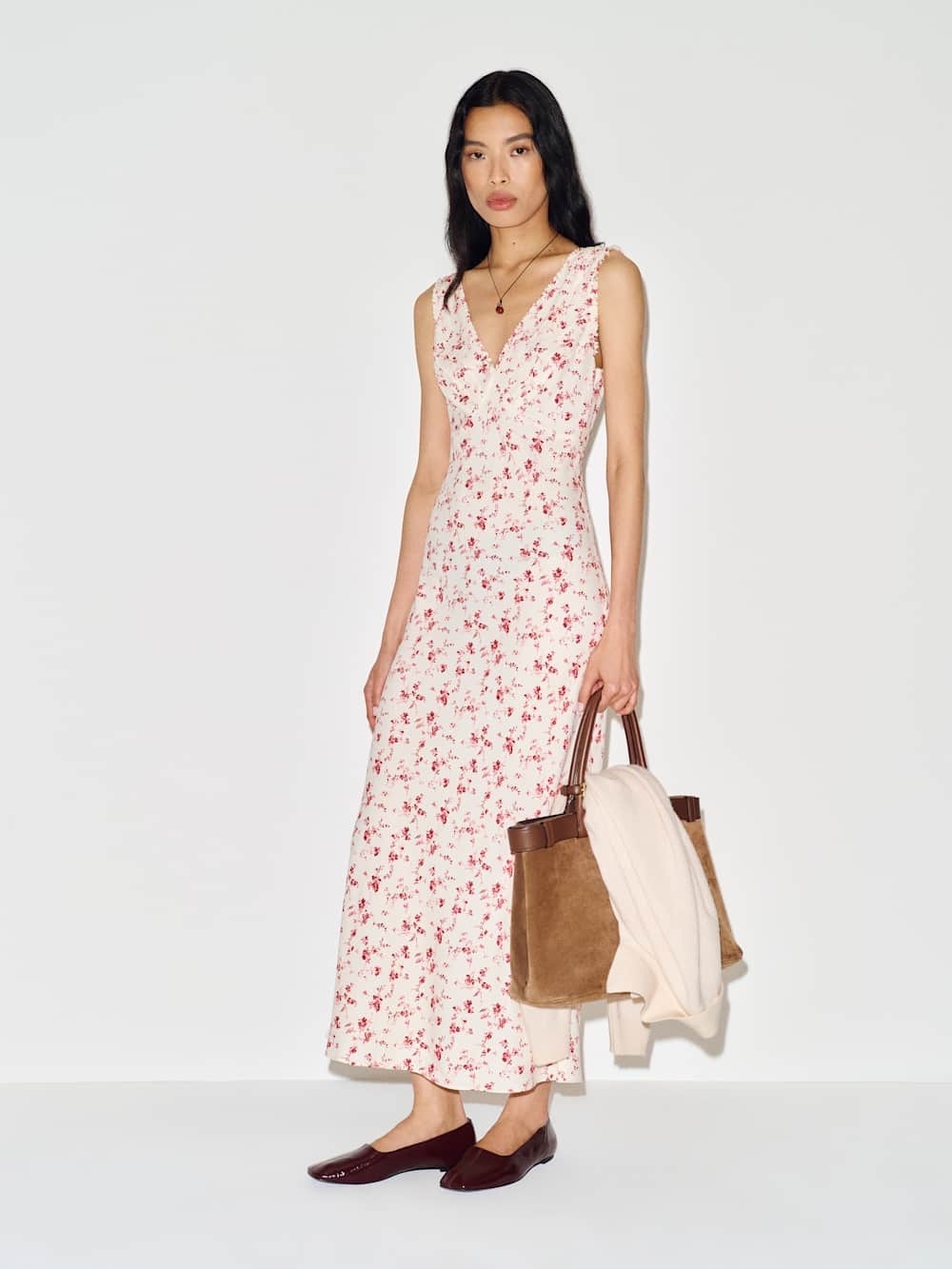 NEW Reformation Anna-Claire Midi V-neck Dress Rosalie White Floral | size XS